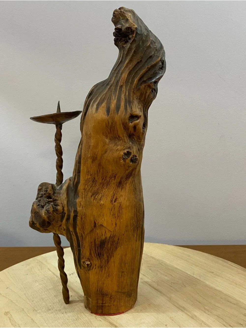 Vintage Hand Carved Wood Candle‎ Holder Spirit Wizard Face Folk Art Cottagecore